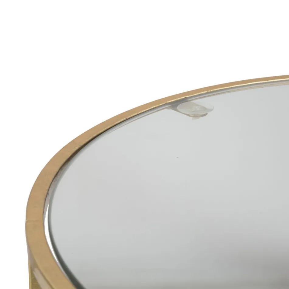 Par de Mesitas Redondas de Vidrio y Hierro Dorado - Avola viadurini