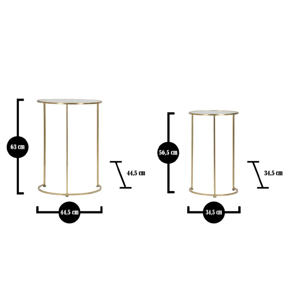 Par de Mesitas Redondas de Vidrio y Hierro Dorado - Avola viadurini
