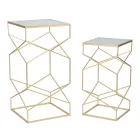 Par de mesas telefónicas cuadradas en hierro dorado y tapa de cristal - Pope viadurini