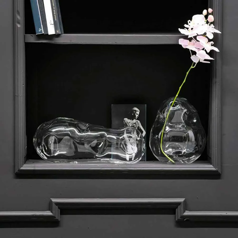 Par de jarrones decorativos de vidrio soplado transparente, Made in Italy - Pedro viadurini