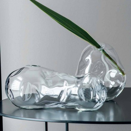 Par de jarrones decorativos de vidrio soplado transparente, Made in Italy - Pedro viadurini