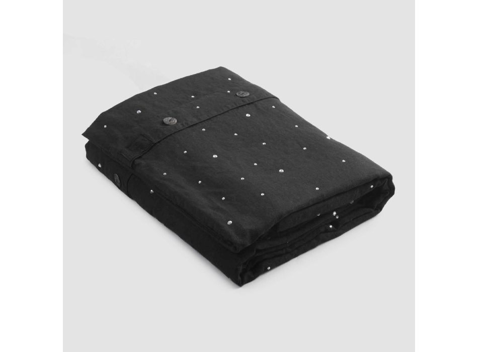 Funda nórdica de lino negro con cristales para cama doble de lujo - Damante viadurini
