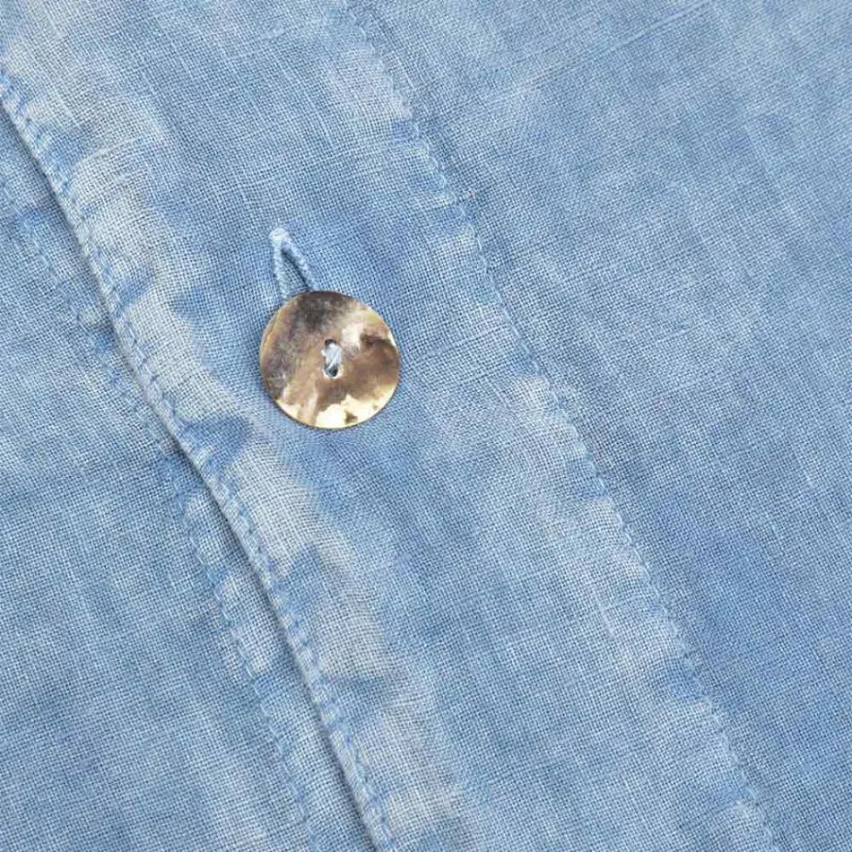 Funda nórdica doble de lino claro con botones y solapa azul claro - Ljuba viadurini