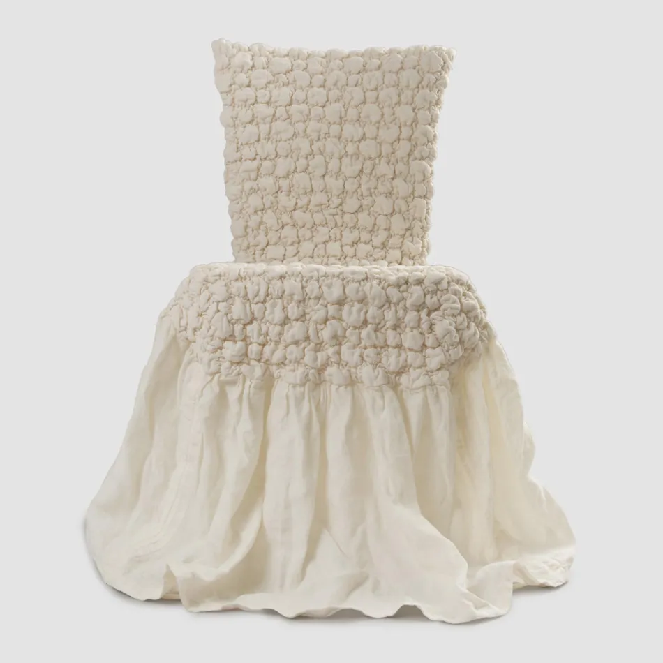 Elegante Funda de Silla con Respaldo para Salón en Lino Bordado - Panteo viadurini