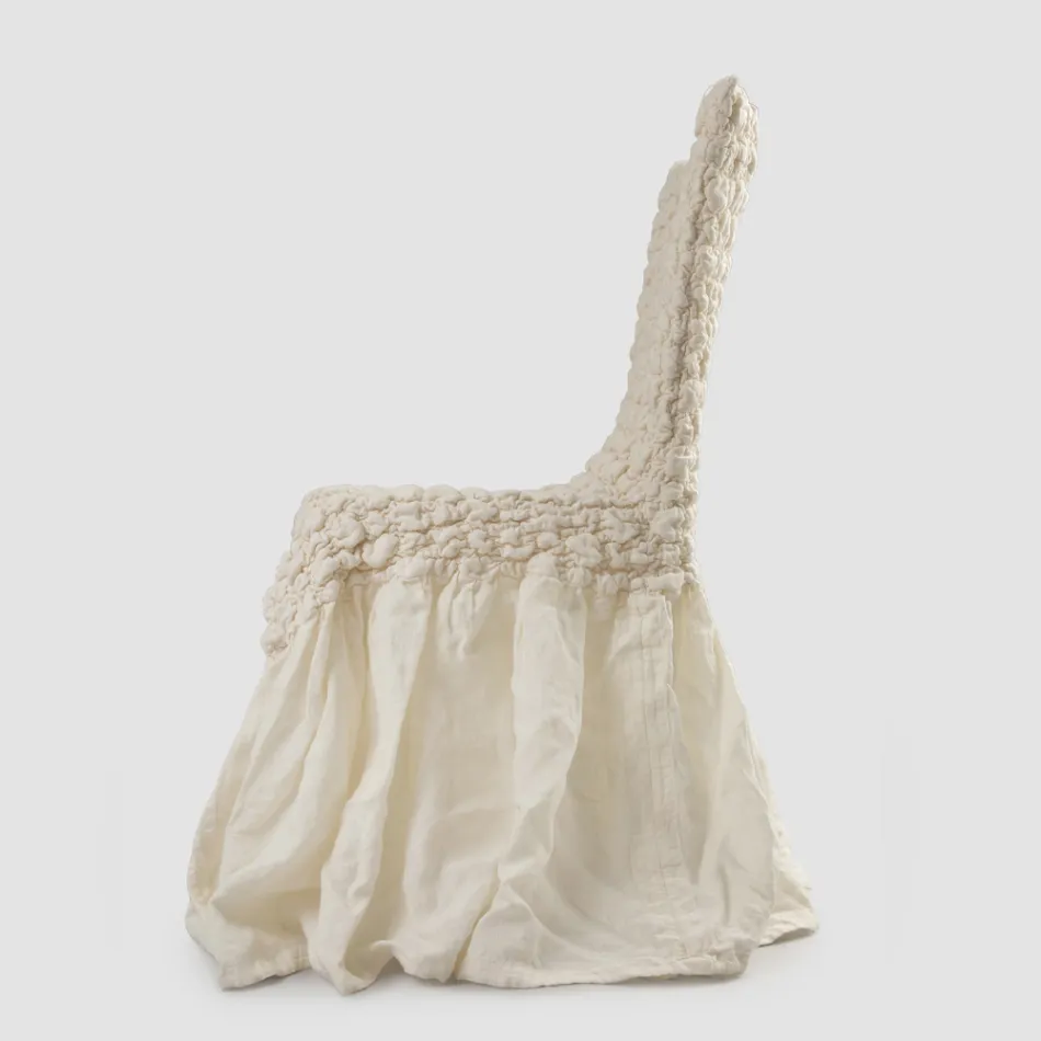 Elegante Funda de Silla con Respaldo para Salón en Lino Bordado - Panteo viadurini