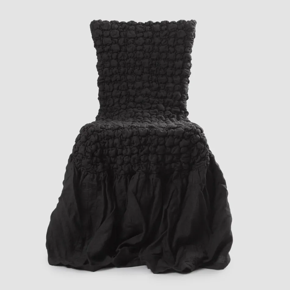 Elegante Funda de Silla con Respaldo para Salón en Lino Bordado - Panteo viadurini