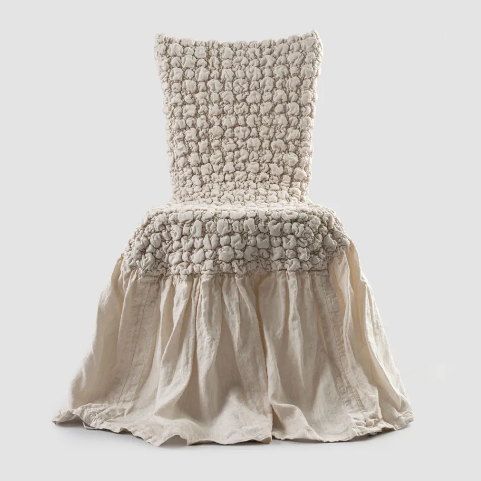 Elegante Funda de Silla con Respaldo para Salón en Lino Bordado - Panteo viadurini