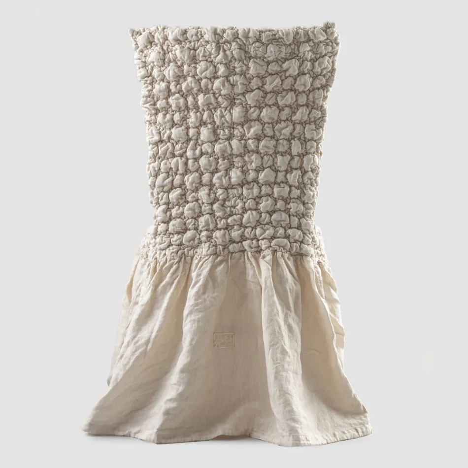 Elegante Funda de Silla con Respaldo para Salón en Lino Bordado - Panteo viadurini