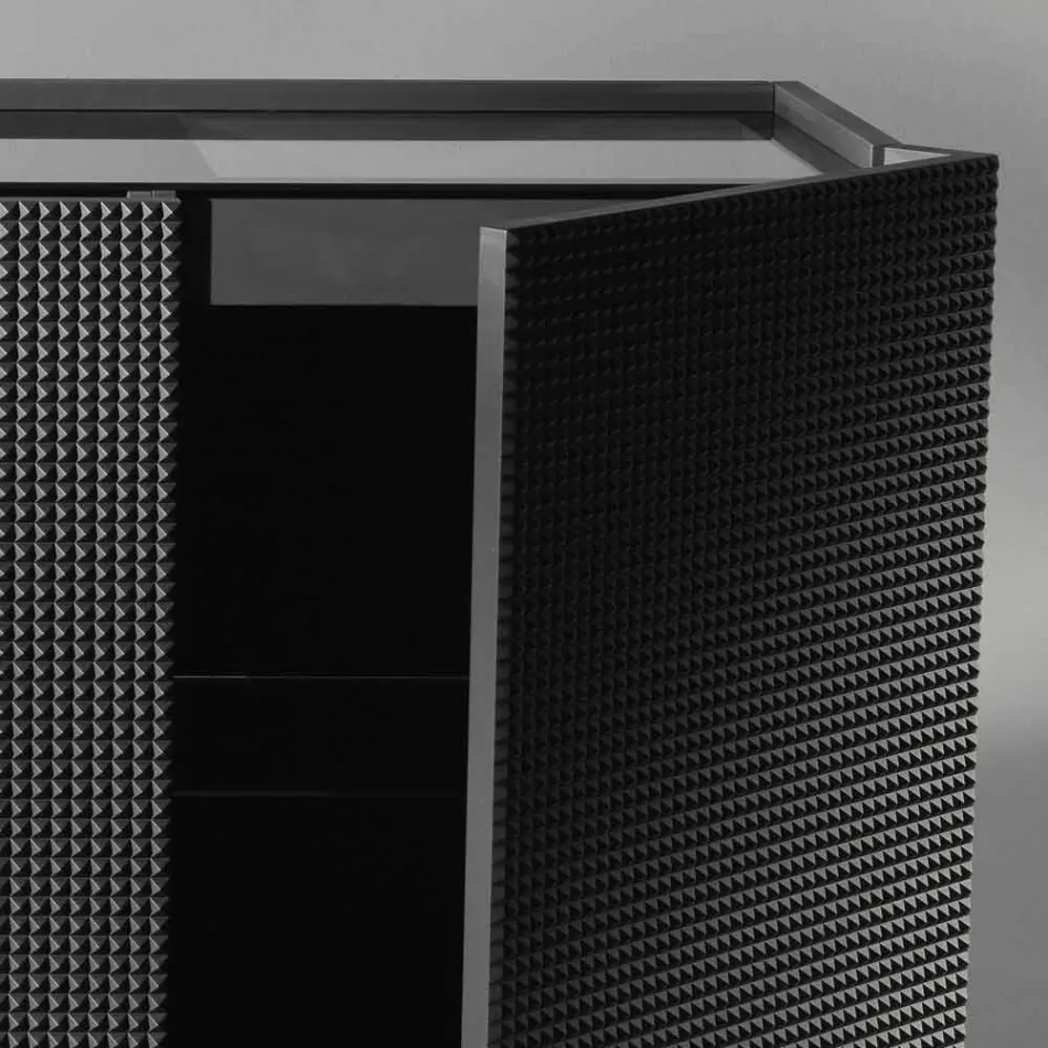 Aparador con dos puertas negras con 2 puertas y cajones retirada flora viadurini