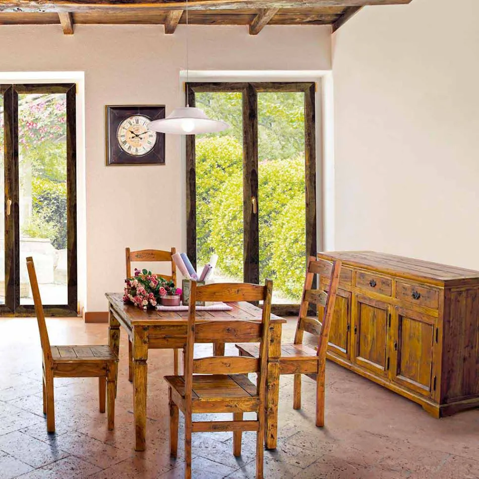 Aparador de diseño clásico en acabado rústico de madera maciza de acacia - Malaya viadurini