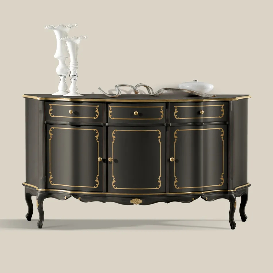 Aparador de lujo con 3 puertas y 3 cajones de madera Made in Italy - Leonor viadurini