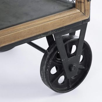 Aparador en acero y madera de pino con ruedas de diseño industrial - County