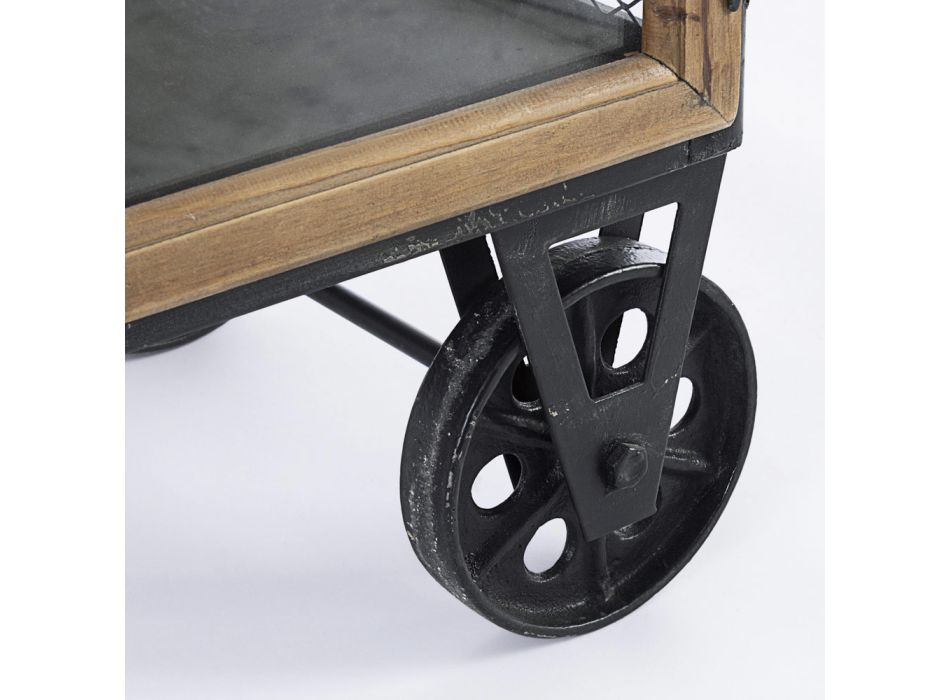 Aparador en acero y madera de pino con ruedas de diseño industrial - County viadurini