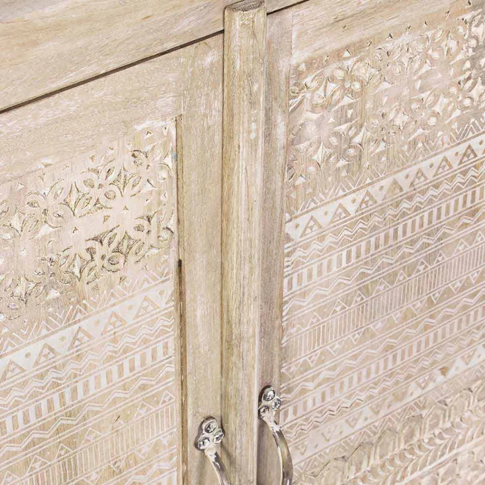 Aparador en madera de mango con adornos con incrustaciones a mano - Zotto viadurini