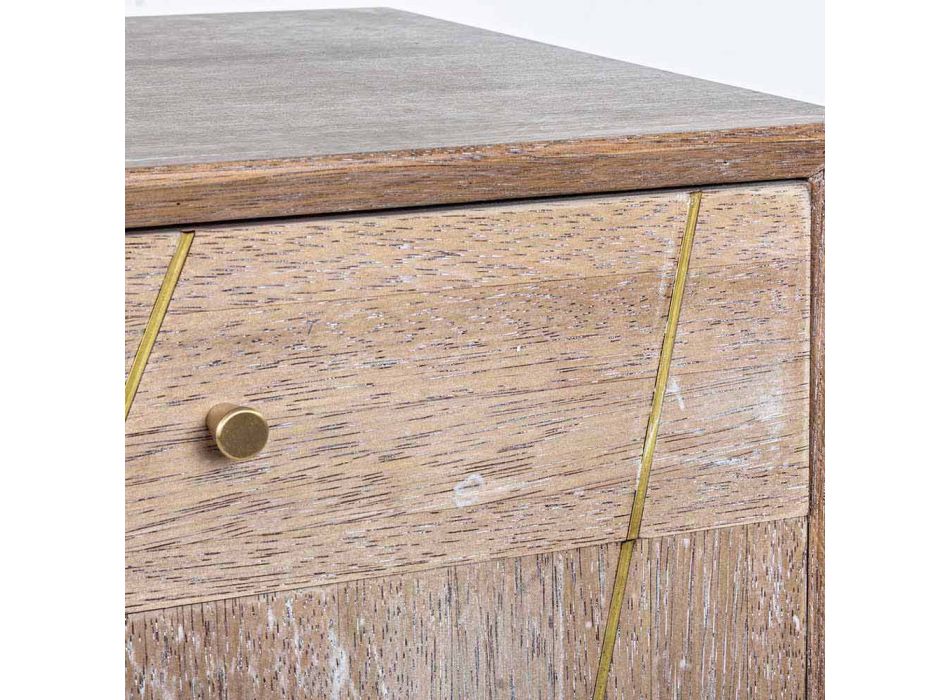 Aparador en madera de teca con inserciones de acero dorado estilo vintage - Mayra viadurini