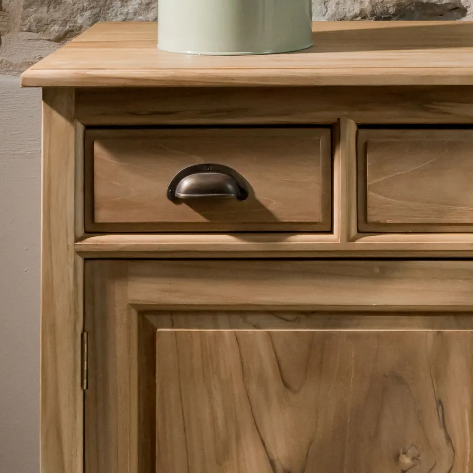 Aparador de teca maciza con 2 puertas y 3 cajones - Karate viadurini