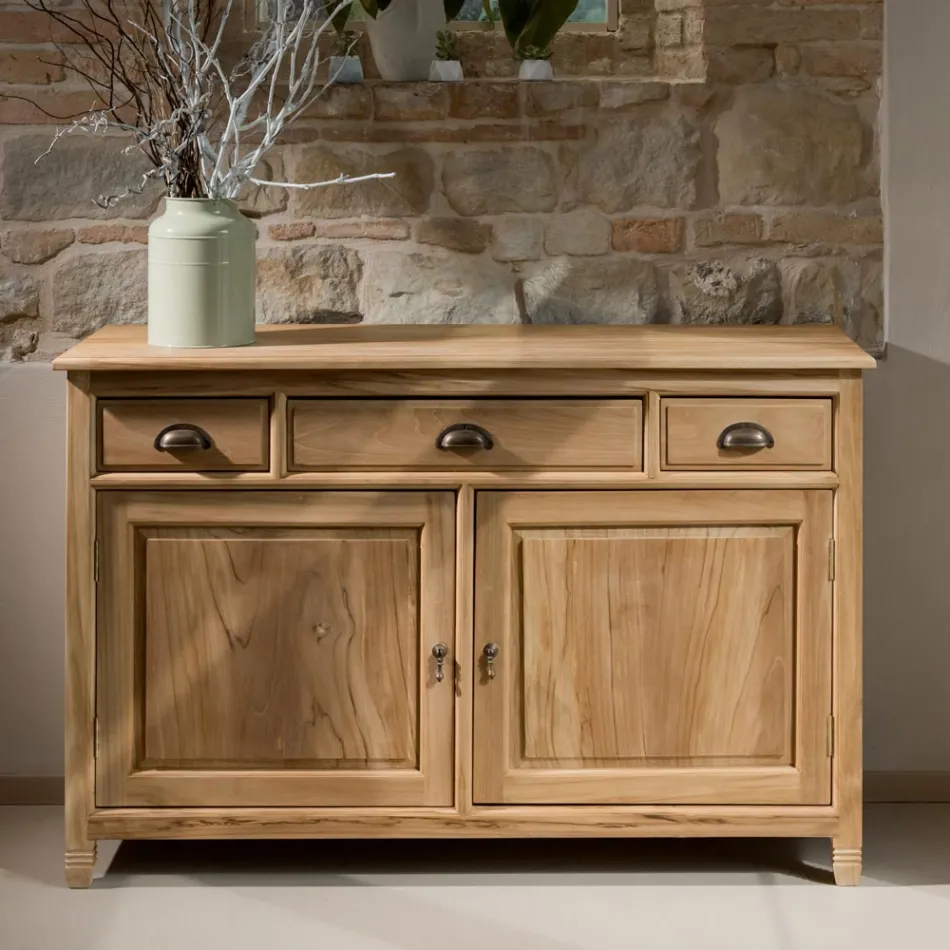 Aparador de teca maciza con 2 puertas y 3 cajones - Karate viadurini