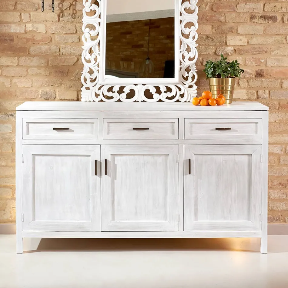 Aparador de teca maciza con 3 puertas y 3 cajones - Sumo viadurini