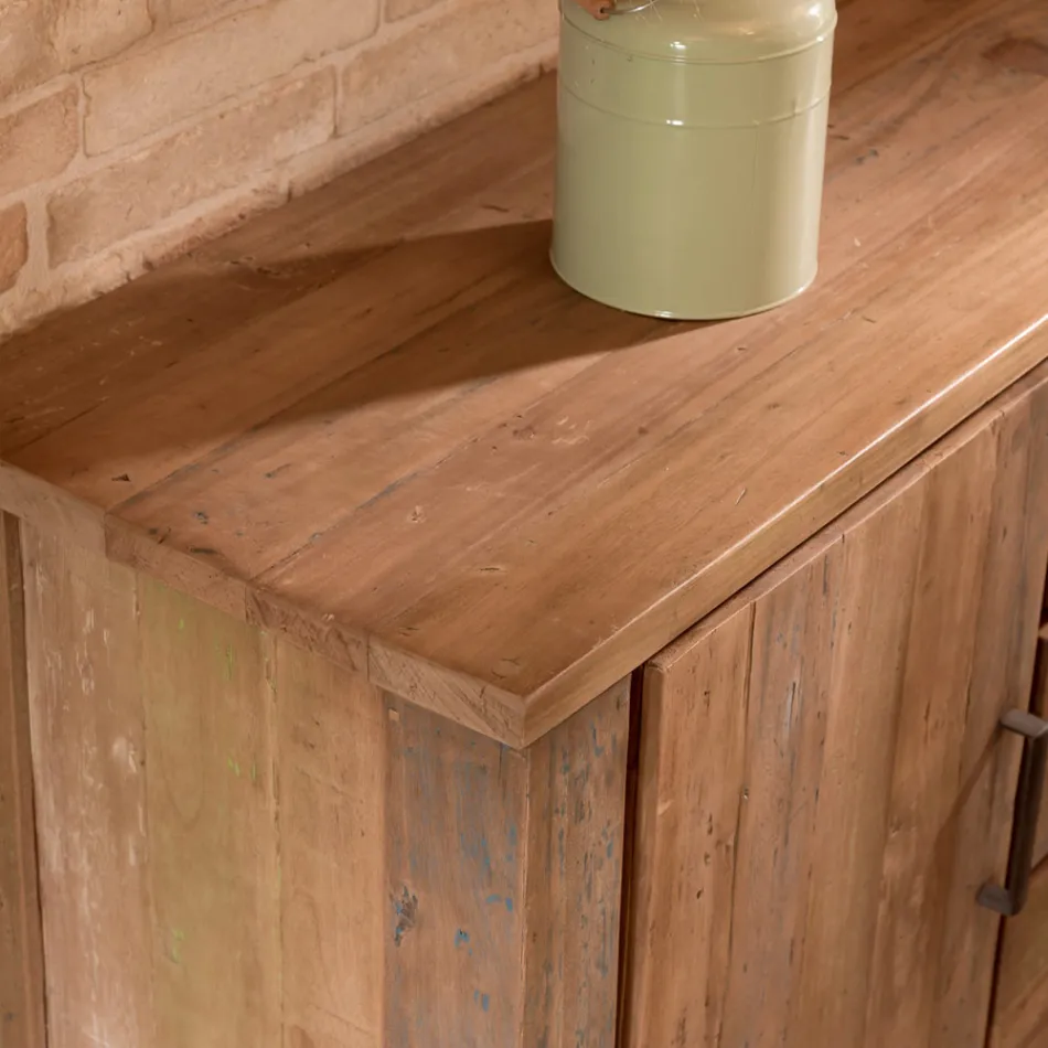 Aparador Living con 2 Puertas y 3 Cajones Centrales en Madera Reciclada - Slide viadurini