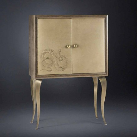 Aparador moderno con 2 puertas de madera maciza y la alegría de cuero anilina viadurini