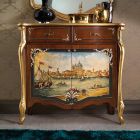 Aparador de salón en madera con decoración veneciana Made in Italy - Ottaviano viadurini