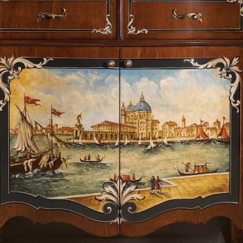Aparador de salón en madera con decoración veneciana Made in Italy - Ottaviano