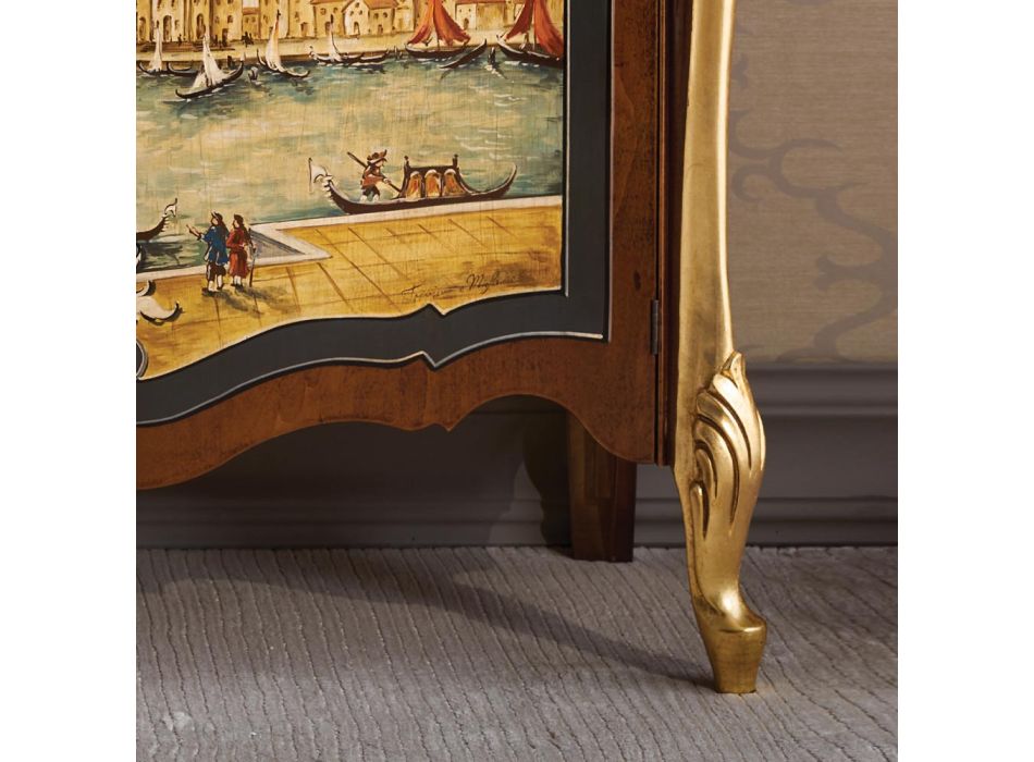 Aparador de salón en madera con decoración veneciana Made in Italy - Ottaviano