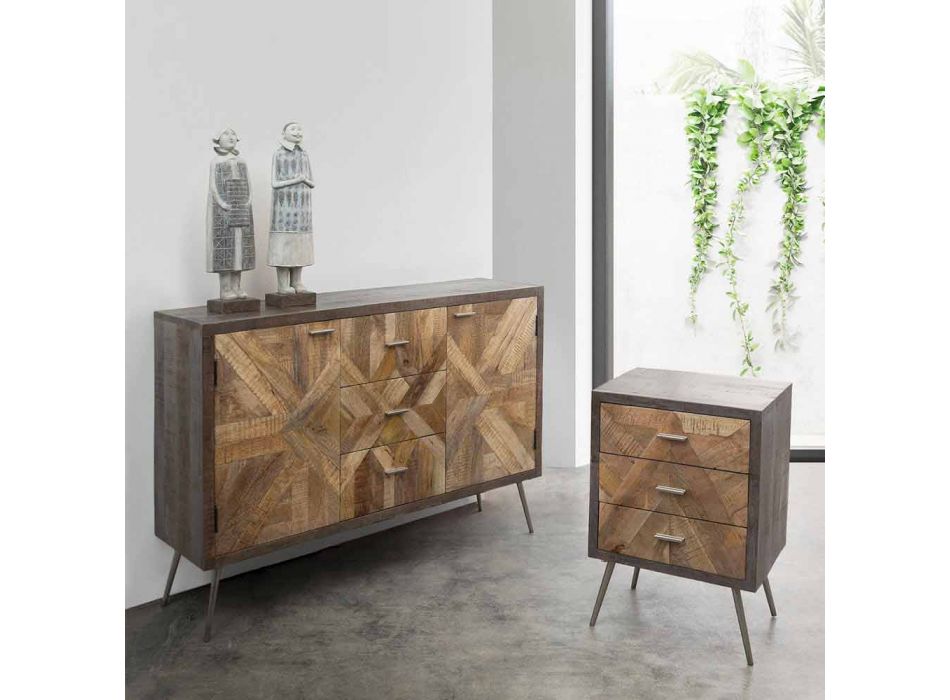Aparador de estilo vintage con estructura de madera y detalles en acero - Adiva viadurini