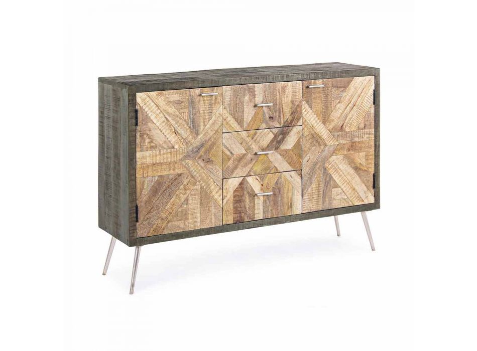 Aparador de estilo vintage con estructura de madera y detalles en acero - Adiva viadurini