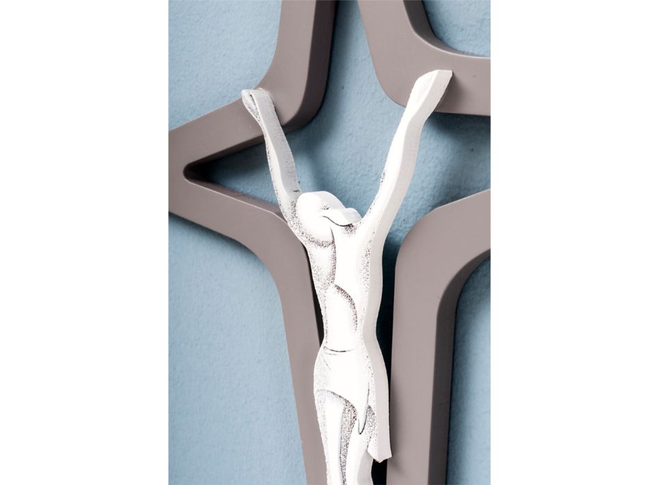 Crucifijo Christo blanco y gris grabado con láser Made in Italy - Teresa viadurini