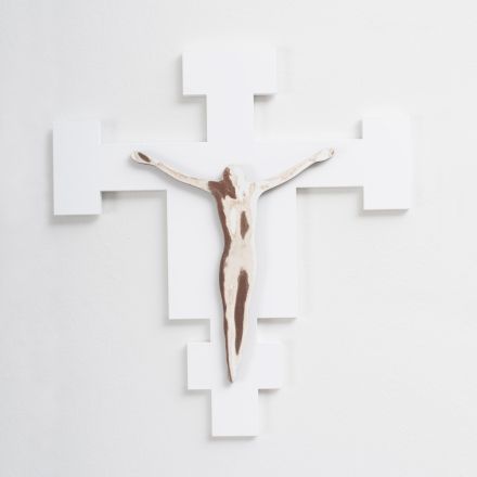 Crucifijo del Salvador Blanco Grabado con Láser Hecho en Italia - Glora viadurini