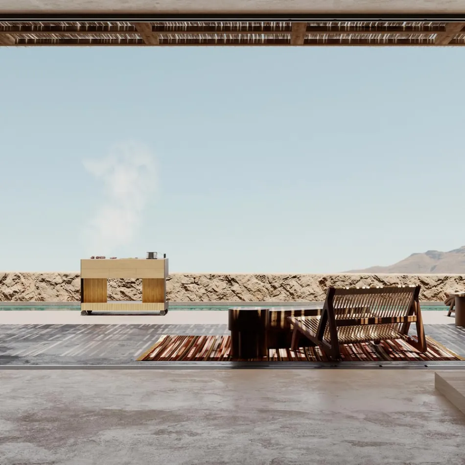 Cocina de exterior 141x70x93 cm de teca maciza y aluminio - Stilosa viadurini