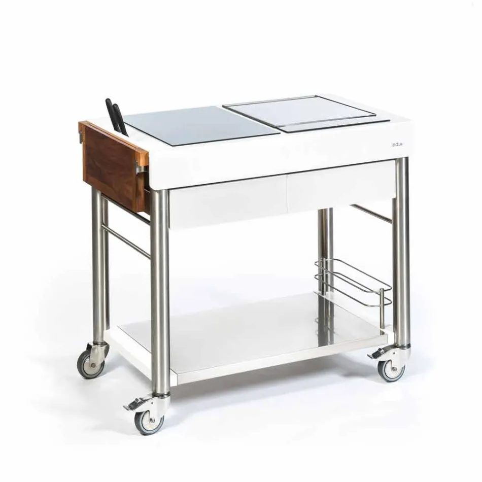 Cocina moderna sobre ruedas para jardín exterior en madera y acero - Calliope viadurini