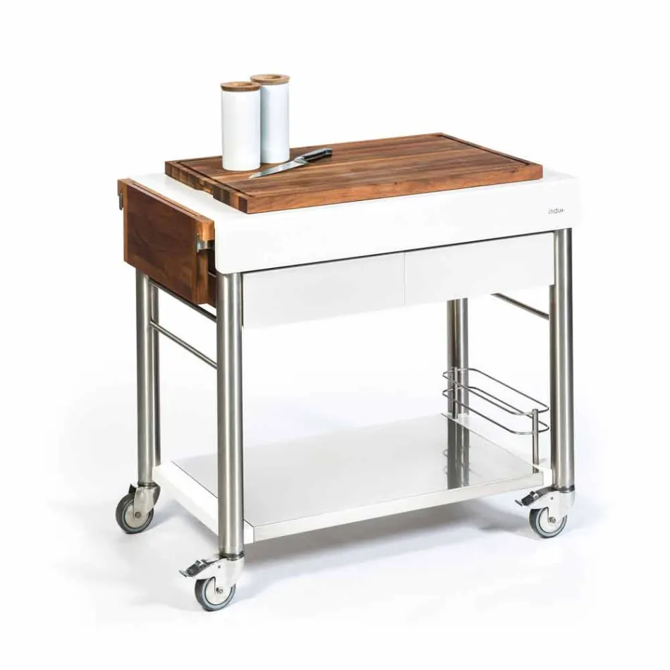 Cocina moderna sobre ruedas para jardín exterior en madera y acero - Calliope viadurini