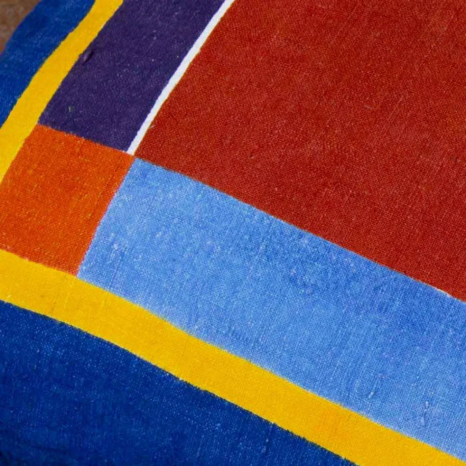 Cojín de arte italiano en cáñamo pintado y cosido a mano Pieza única - Marcas viadurini