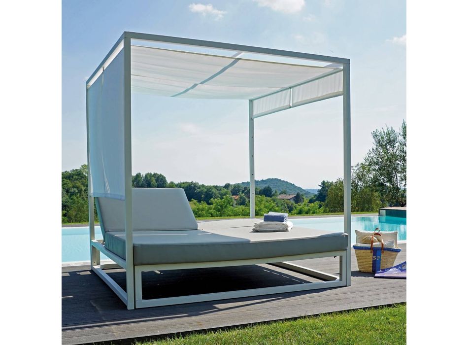 Tumbona de exterior con estructura reclinable de aluminio blanco - Jurica viadurini