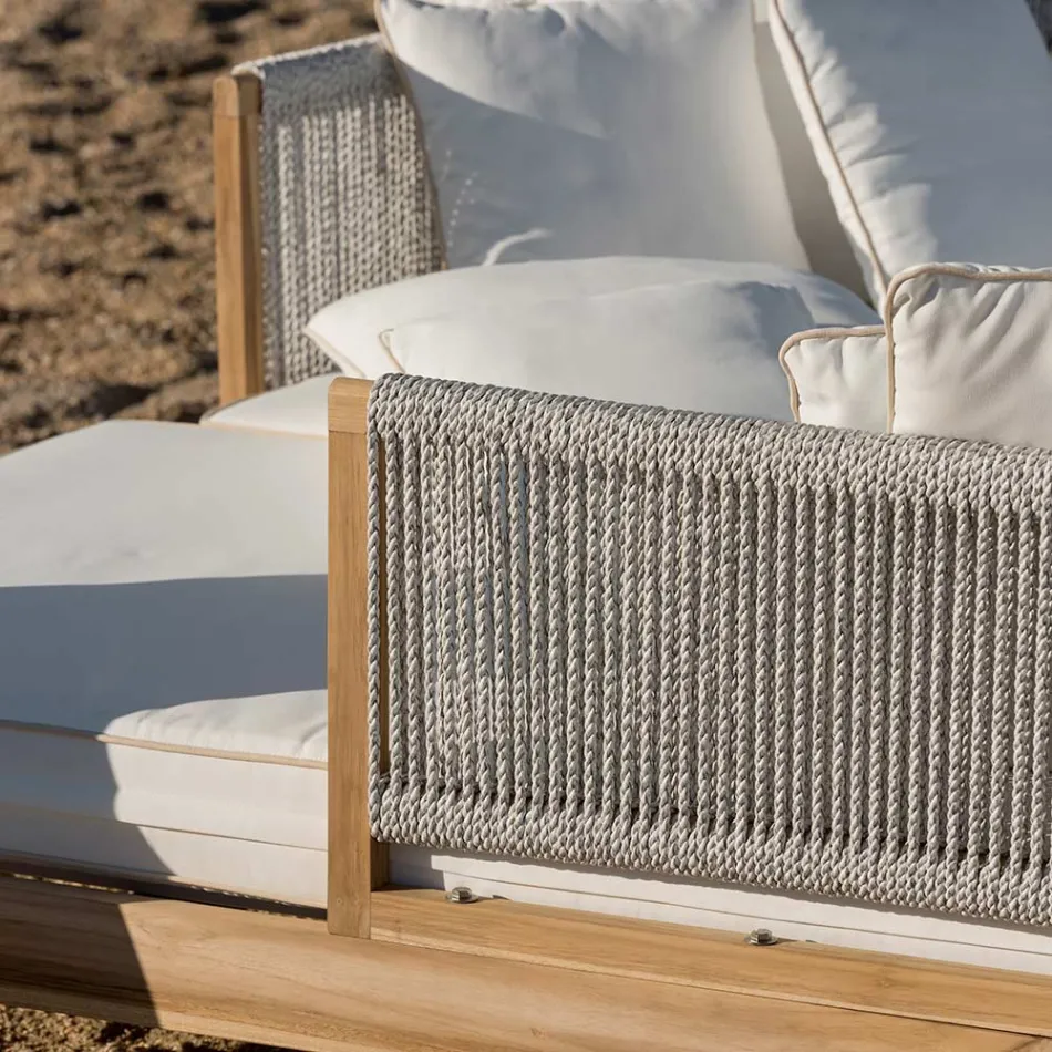 Tumbona al aire libre en teca y tejido de cuerdas - Arjuna viadurini