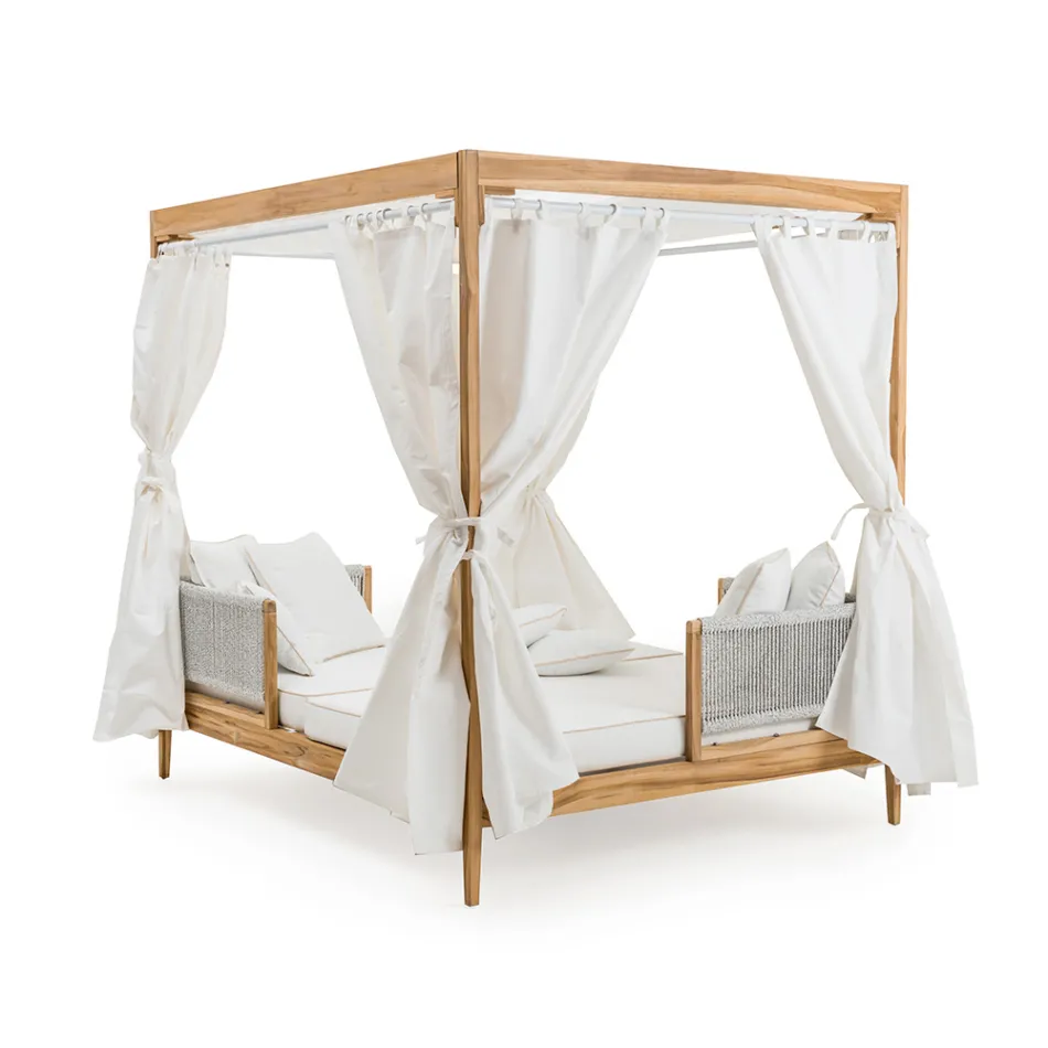 Tumbona al aire libre en teca y tejido de cuerdas - Arjuna viadurini