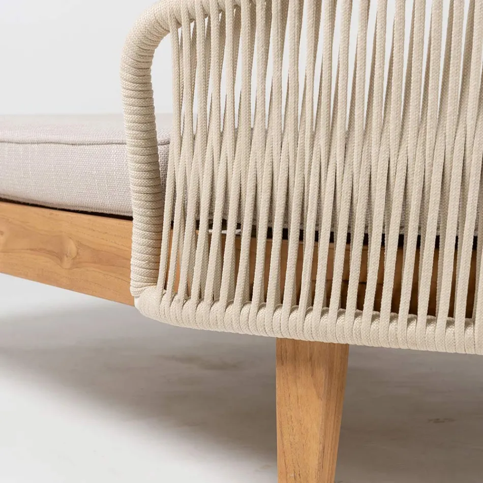 Cama de jardín de teca, aluminio, cuerda y cojines - Jacub viadurini