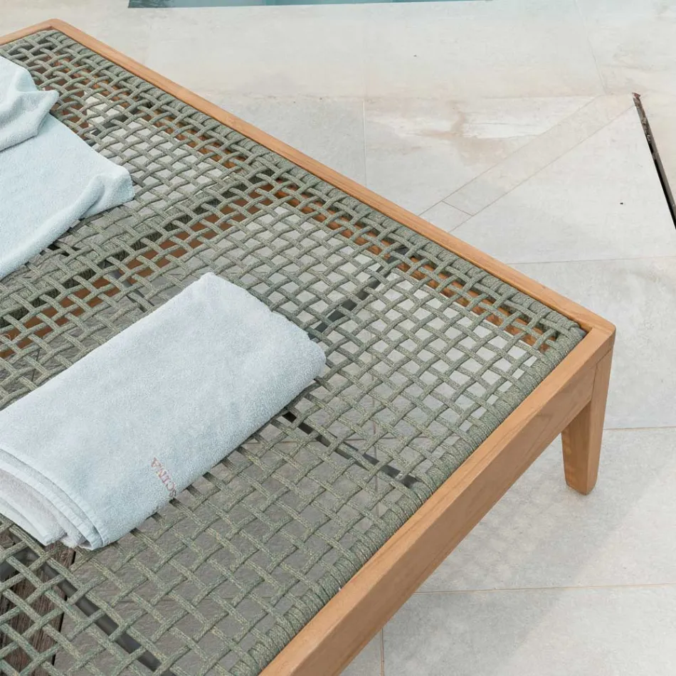 Cama de jardín de teca, aluminio, cuerda y cojines - Jacub viadurini