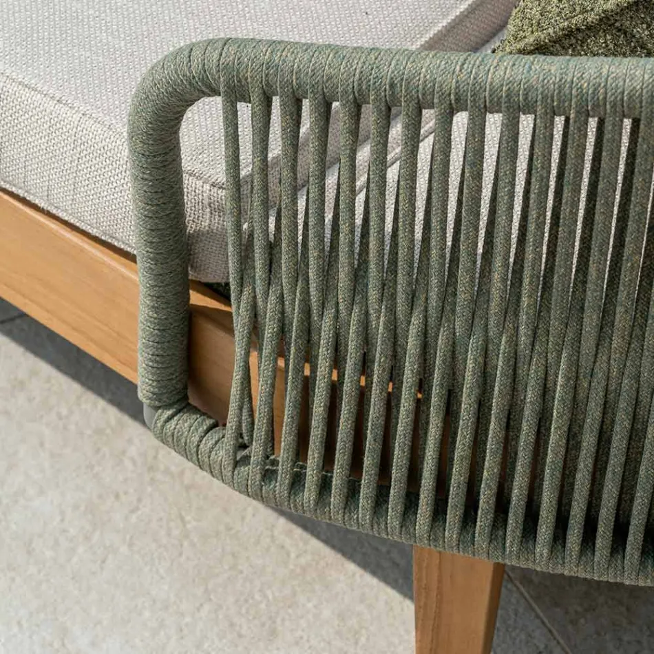 Cama de jardín de teca, aluminio, cuerda y cojines - Jacub viadurini