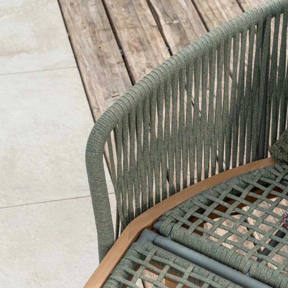Cama de jardín de teca, aluminio, cuerda y cojines - Jacub viadurini