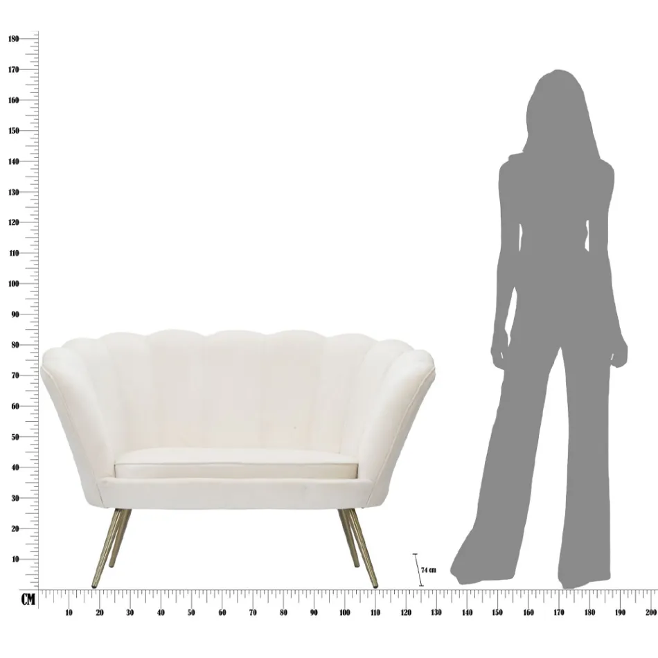 Sofá moderno de 2 plazas de terciopelo con patas de hierro dorado - Annina viadurini