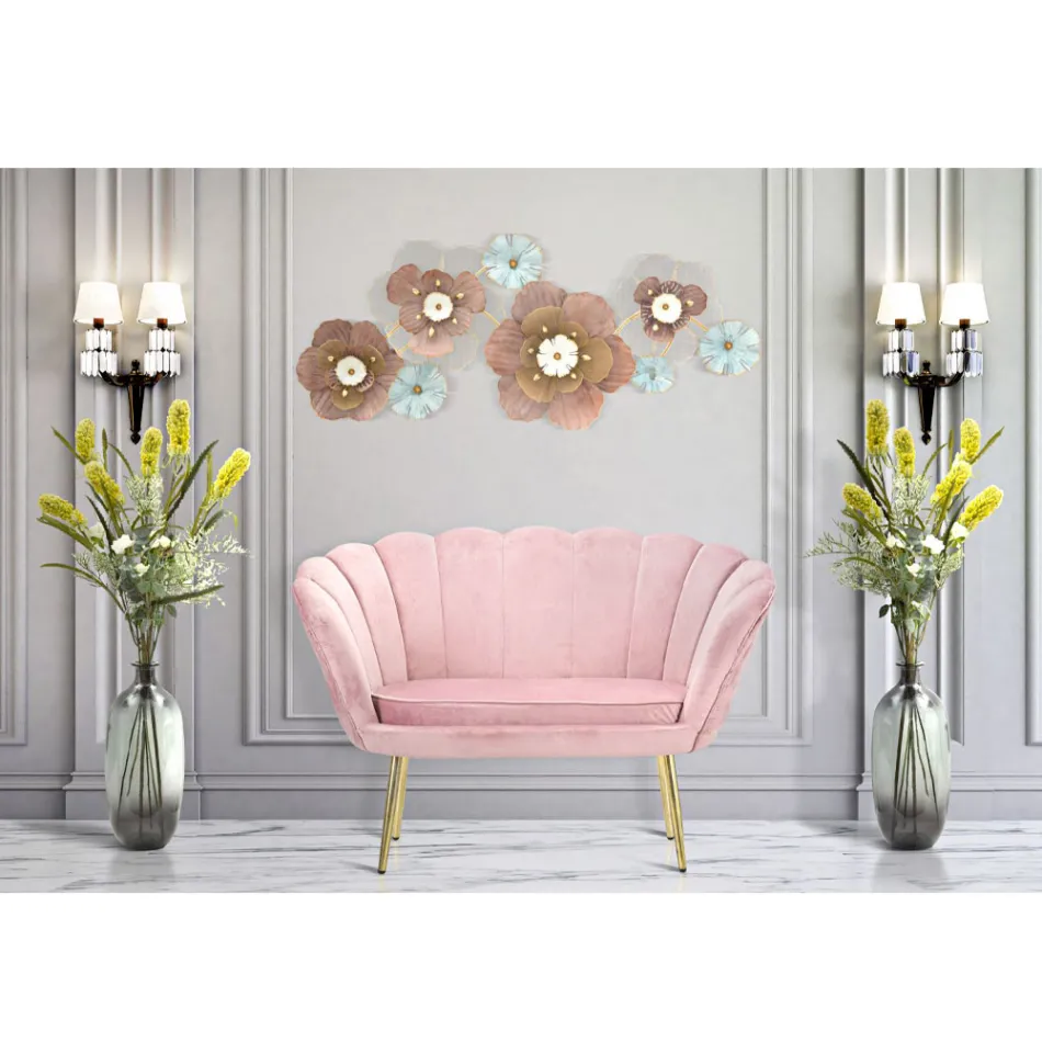 Sofá moderno de 2 plazas de terciopelo con patas de hierro dorado - Annina viadurini