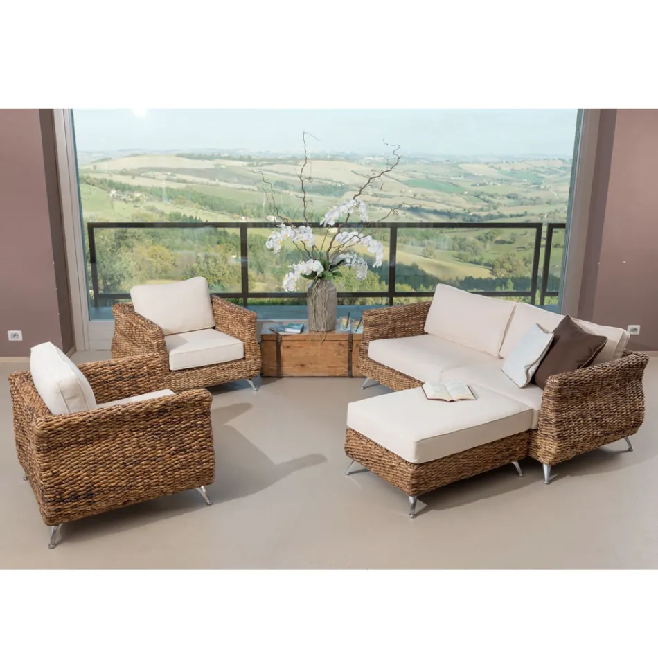 Sofá de exterior de 2 o 3 plazas en plátano con cojines - Legolas viadurini