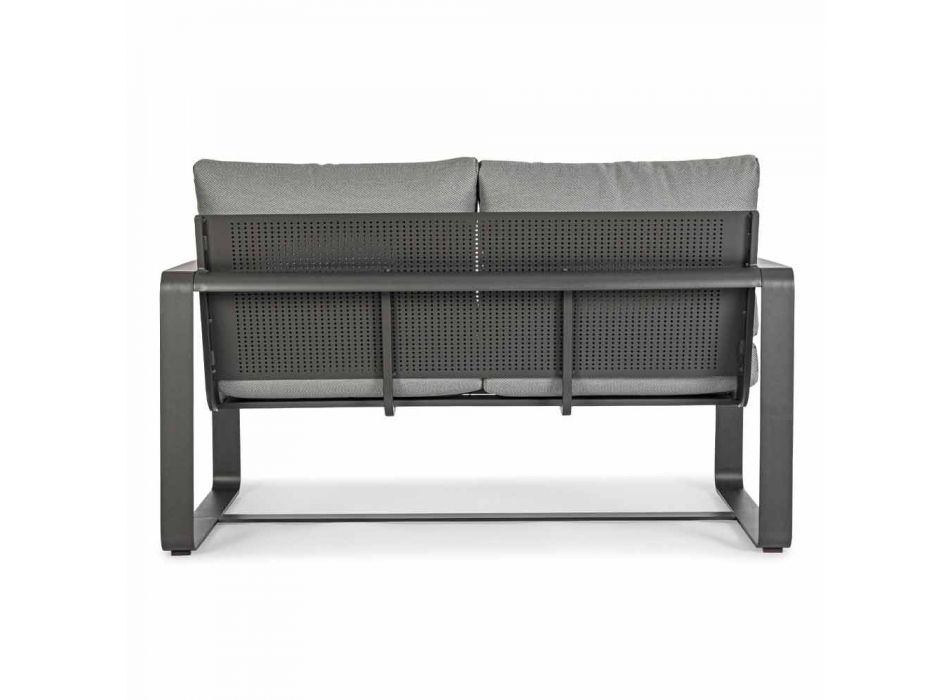 Sofá de 2 plazas para exterior en aluminio con cojines de tela - Mirea viadurini
