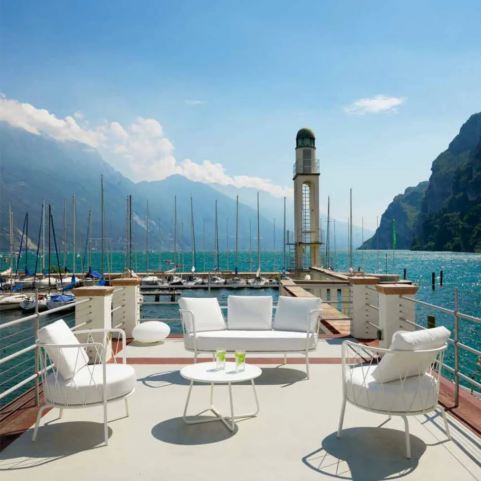 Sofá de 2 plazas para exterior en metal y tela con cojines Made in Italy - Olma viadurini