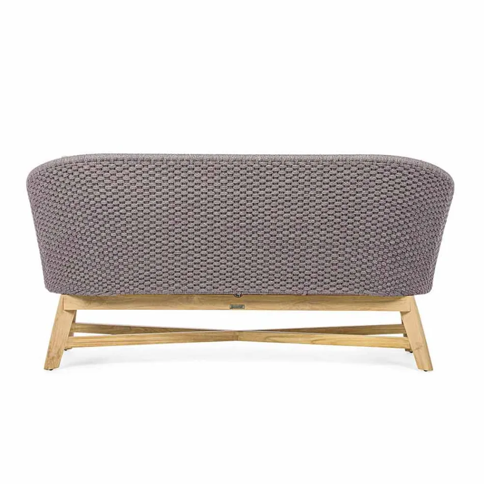 Sofá de exterior de 2 plazas en tela con estructura de teca, Homemotion - Azeno viadurini