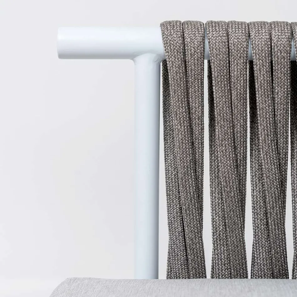 Sofá de 2 plazas en teca, tejido de cuerdas y cojines - Bellatrix viadurini