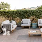 Sofá de 2 plazas en teca, tejido de cuerdas y cojines - Bellatrix viadurini